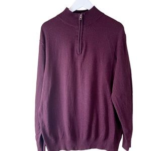 Hawker Rye Men’s Quarter Zip Cotton Cashmere‎ Burgundy Sweater Size Large